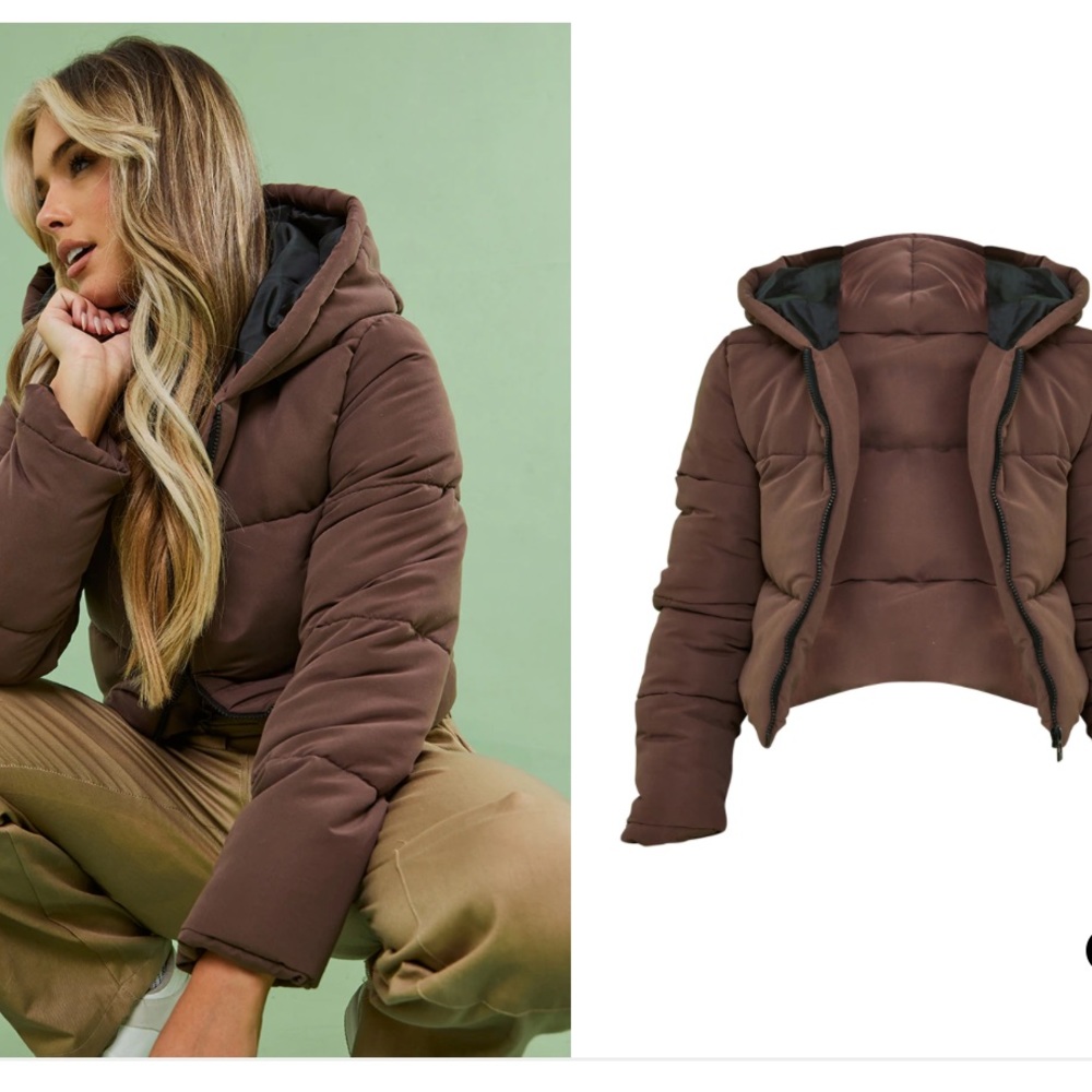Chocolate Basic Hooded Cropped Puffer